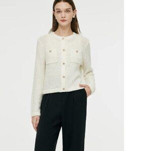 GOELIA Openwork Long Sleeve Knitted Cardigan in Off White size M